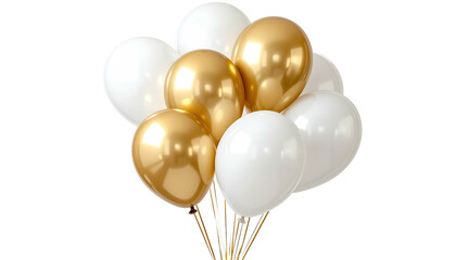 Gold & white balloons bunch together on a transparent backdrop