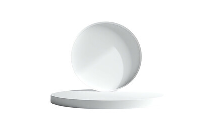 White disc atop round platform isolated against black backdrop