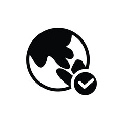 Globe and check mark solid icon vector design good for web or mobile app