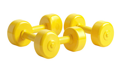 Two pairs of bright yellow dumbbells against a black background