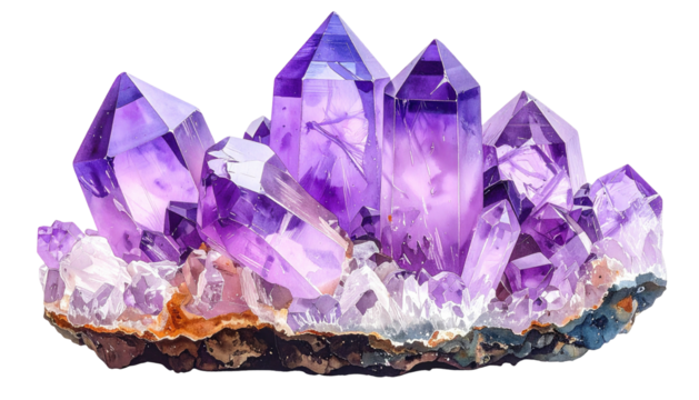 Cluster of striking amethyst crystals in shades of lavender
