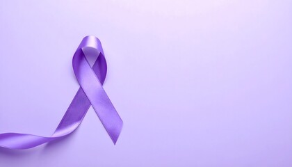 Lazo morado sobre fondo lila símbolo de apoyo y concienciación en la lucha contra la violencia de género y el Alzheimer