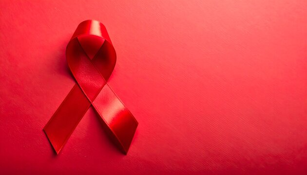 Lazo rojo sobre fondo rojo intenso s&iacute;mbolo de apoyo y concienciaci&oacute;n en la lucha contra el VIH y el SIDA