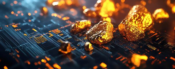 Shimmering gold nuggets on a digital trading platform, symbolizing the purity of natural gold in modern investments