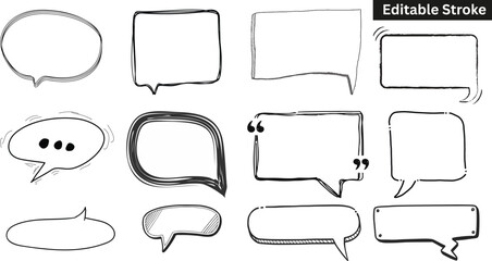 Obraz premium Set of hand drawn speech bubbles and quote boxes. Vector sketch doodle dialog balloon collection. Editable stroke.