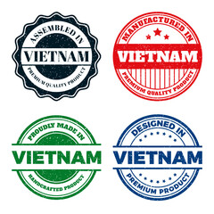 Vietnam Product Labels. Assembled. Manufactured. Designed. and Handcrafted Premium Quality