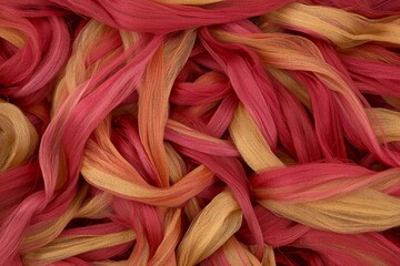 Vibrant Red and Orange Textured Threads in Abstract Pattern of Twisting Fibers