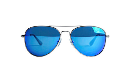 Aviator sunglasses with bright blue reflective lenses on black