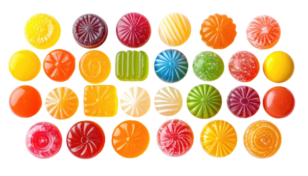 Colorful hard candies in rows, a festive assortment