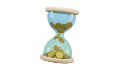 3d hourglass with money inside, time is money concept 3d illustration, time management