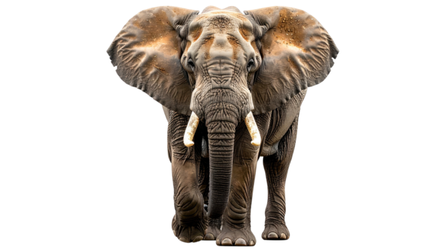 Majestic elephant portrait facing forward, ears flared
