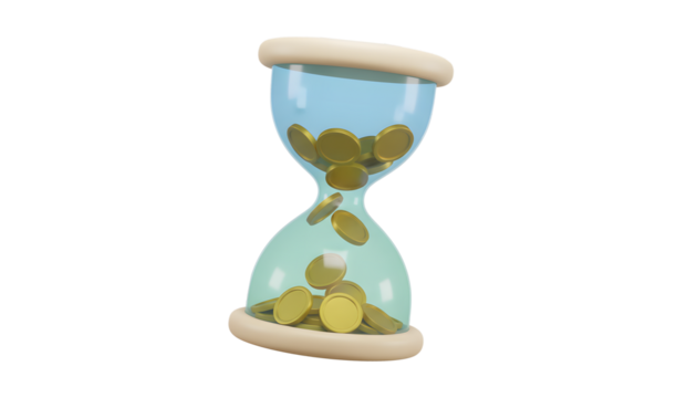 3d hourglass with money inside, time is money concept 3d illustration, time management