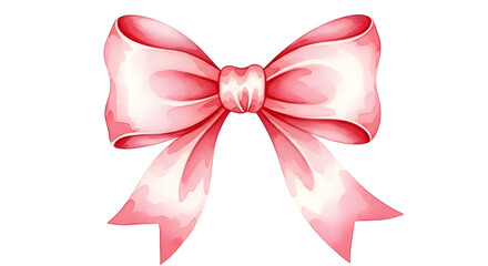 Beautiful pink watercolor painted ribbon bow design element for presents, holidays, and decoration isolated PNG with Transparent Background