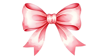 Beautiful pink watercolor painted ribbon bow design element for presents, holidays, and decoration isolated PNG with Transparent Background