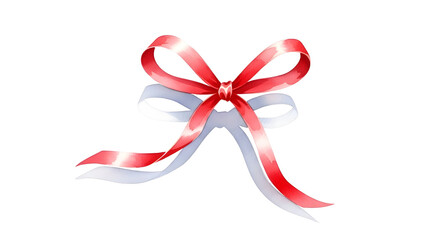 Shiny Red Silk Ribbon Bow with Shadow isolated PNG with Transparent Background