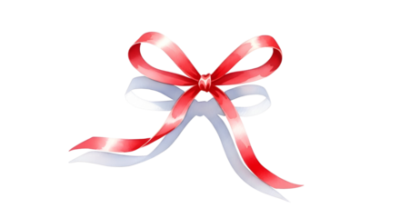 Elegant watercolor red and white bow tie ribbon for gift wrapping and decoration isolated PNG with Transparent Background