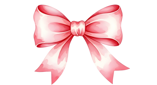 Beautiful pink watercolor painted ribbon bow design element for presents, holidays, and decoration isolated PNG with Transparent Background