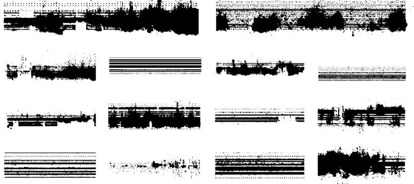linocut relief printing texture set with rough square shapes and letterpress style ink roller stains