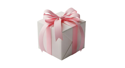 Obraz premium White Square Gift Box with Pink Satin Ribbon Bow isolated PNG with Transparent Background