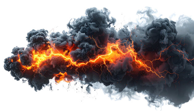 Dark cloud with bright lightning streak across, on black - Powered by Adobe