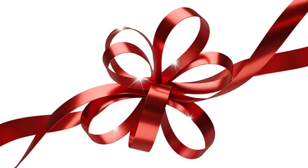 Shiny Red Satin Ribbon Bow with Diagonal Streamers isolated PNG with Transparent Background