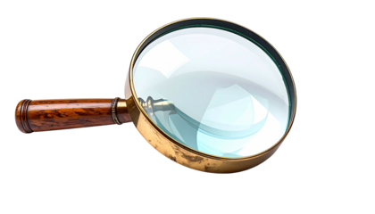 Magnifying glass with golden rim & wooden handle on black