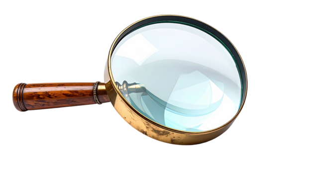 Magnifying glass with golden rim & wooden handle on black