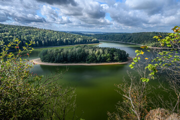 The picture shows the Seč water reservoir in the Pardubice Region, located on the river Chrudimce in the central part of the Iron Mountains.