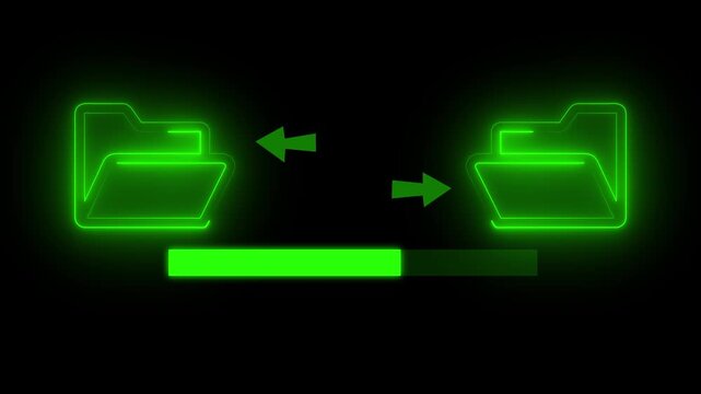 File transfer from computer folder to folder neon line animation Isolated on black background. abstract, animation, archive, background, bank, banking, binder, blank, business, computer