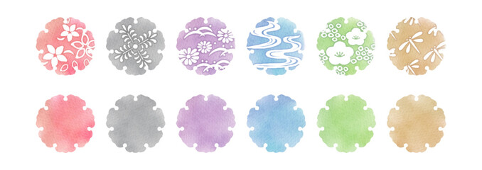 雪輪 Japanese Modern stamp Watercolor Round Frame Set