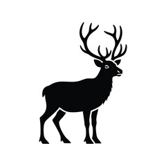 Majestic stag silhouette antlers standing wildlife nature forest animal symbol icon isolated on white background