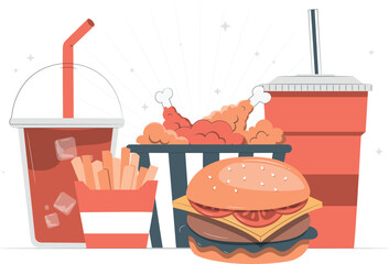 Assortment of Fast Food Items and Drinks burger hamburger