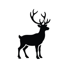 Majestic deer silhouette vector art forest wildlife animal antlers standing graphic icon isolated on white background