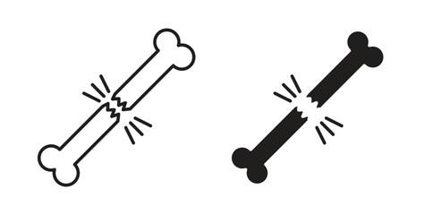 Bone break icon with glyph and line. black vector icons for Web UI