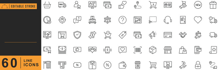 Shopping line icon set. Editable stroke. Vector illustration.