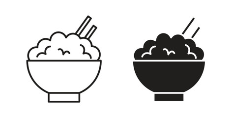 Bowl rice icon with glyph and line. black vector icons for Web UI