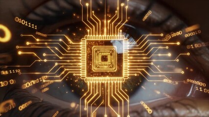 “Futuristic Human Eye with Digital Circuit and Binary Code Animation” - Powered by Adobe
