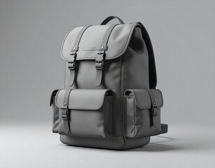 Modern Vintage-Style Grey Backpack with Buckle Straps and Front Pockets, Ideal for Daily Commutes and Travel