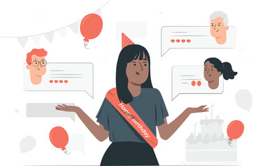 Birthday celebration with messages and cake party happy birthday