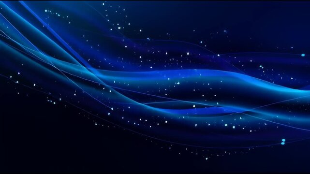 Abstract Blue Wave: A mesmerizing display of flowing blue waves and delicate light particles, creating a sense of depth and movement, a visually stimulating effect.