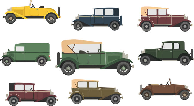 Vintage Classic Cars Collection &mdash; Retro 1920s and 1930s Antique Vehicles Set Illustration