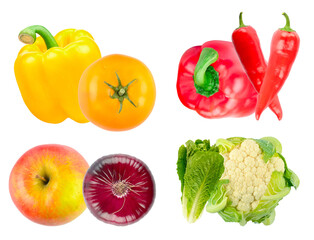 fresh yellow bell pepper and vibrant red onion, complemented by a juicy apple, healthy cauliflower, and ripe red pepper, offering delicious choices