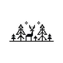 Pixel Art Forest with Deer and Trees on White Background
