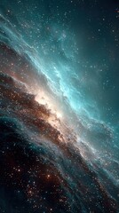 Fototapeta premium Vivid Nebula in Deep Space with Azure Blue and Golden Colors