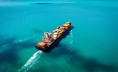 Aerial view of Business trip with ship the partner connection Container Cargo freight ship for Import Export