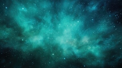 Naklejka premium Dreamy Turquoise Nebula: Galaxy Cloudscape with Stars