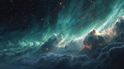 Epic Nebula and Cloudscape: Starry Space Landscape