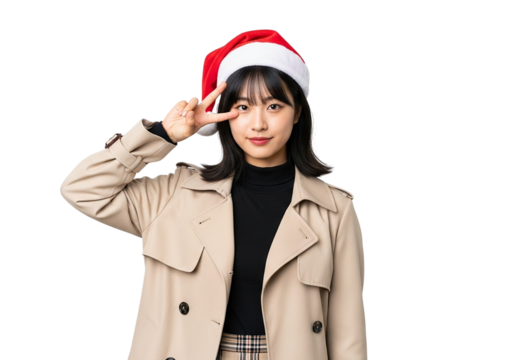 young woman in santa claus hat
