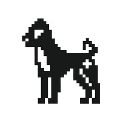 Pixel Art of Standing Dog Pet Animal in Retro Style on White Background