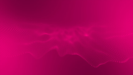 Magenta red color wave of particles futuristic glowing wave with bokeh particles futuristic background